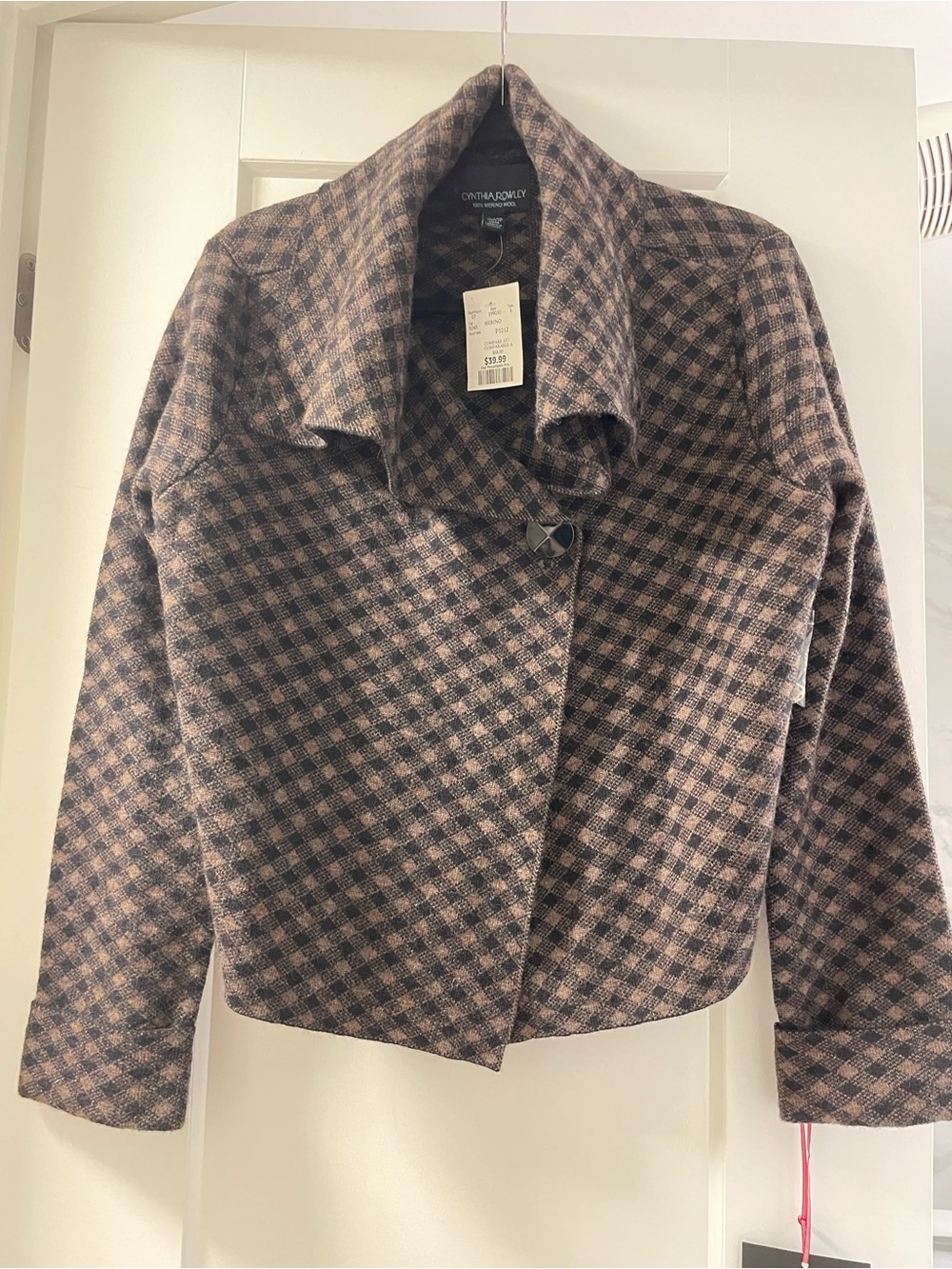 Cynthia Rowley Brown Plaid Tailored Jacket Merino Wool - Picture 2 of 11